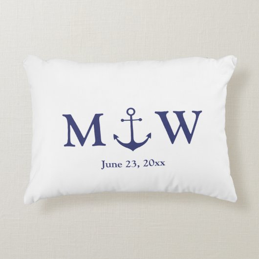 Bindende nautische marineblauw-witte monogram voor accent kussen (Voorkant)