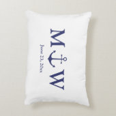 Bindende nautische marineblauw-witte monogram voor accent kussen (Achterkant (Verticaal))