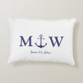 Bindende nautische marineblauw-witte monogram voor accent kussen (Achterkant)