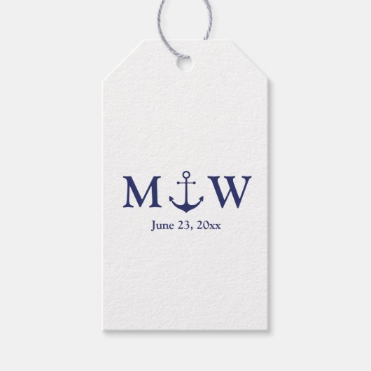 Bindende nautische marineblauw-witte monogram voor cadeaulabel (Voorkant)
