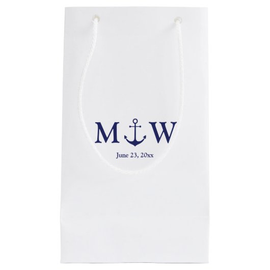 Bindende nautische marineblauw-witte monogram voor klein cadeauzakje (Voorkant)