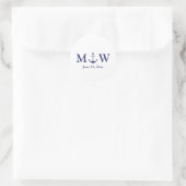 Bindende nautische marineblauw-witte monogram voor ronde sticker (Tas)