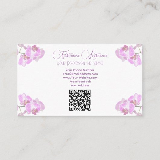 Bindende orchidee-bloemmonogram QR-code Visitekaartje (Achterkant)
