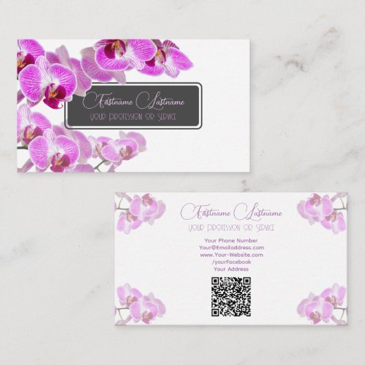 Bindende orchidee-bloemmonogram QR-code Visitekaartje (Voorkant / Achterkant)