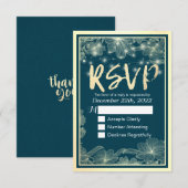 Bindende RSVP Antwoord Blue Gold Flowers String Li (Voorkant / Achterkant)