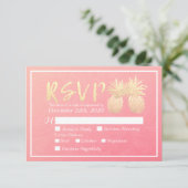 Bindende RSVP Antwoord Goud anananas Pinkroze (Staand voorkant)