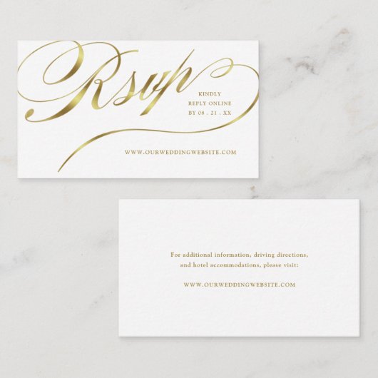 Bindende RSVP Gold Script Online Reply Insert Plaatskaartje (Voorkant / Achterkant)