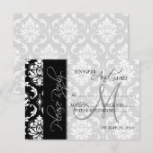 Bindende RSVP-kaarten Zwarte Damask Monogram RSVP Kaartje (Voorkant / Achterkant)