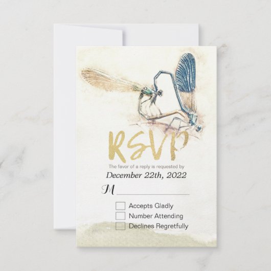 Bindende RSVP Reply Dragonfly Mating Love Heart Kaartje (Voorkant)