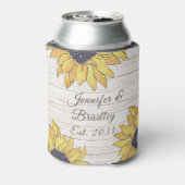 Bindende Rustic White Wood Chic Yellow Sunflower Blikjeskoeler (Blikje Achterkant)