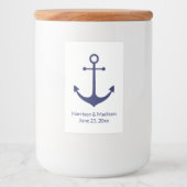 Bindende zeemansjager blauw-witte elegant voedselcontainer etiket (Voorkant)