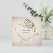 Bindlint en ringen met rozenbouquet kaart (Staand voorkant)