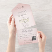 Bindringers Moderne Blush roze QR-code All In One Uitnodiging (Afscheurbaar)