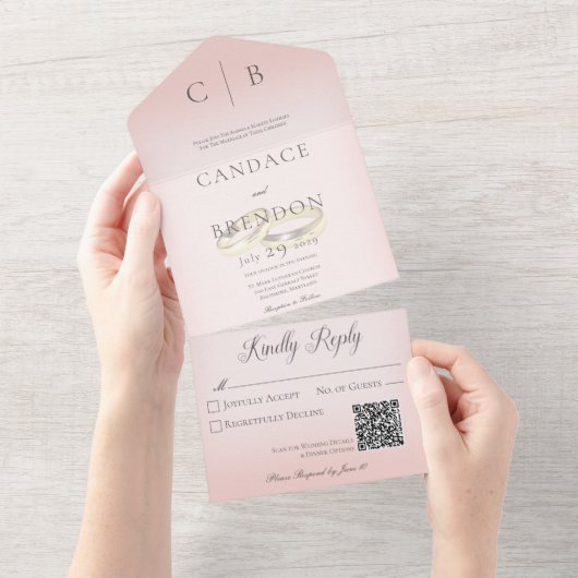 Bindringers Moderne Blush roze QR-code All In One Uitnodiging (Afscheurbaar)