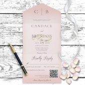 Bindringers Moderne Blush roze QR-code All In One Uitnodiging