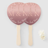 Bindtekst Roos Gold Blush Glitter Hand Fan Handwaaier (Voorkant en achterkant)