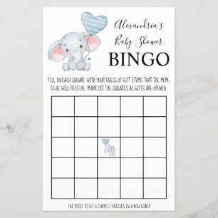 Bingo Baby Elephant Baby shower Game Kaart