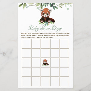 Bingo Baby shower Game Gender Neutral Red Panda
