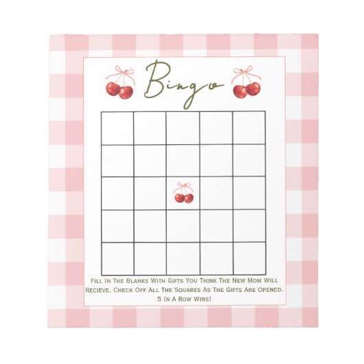 Bingo baby shower spel Cherry Sweet Notitieblok (Voorkant)