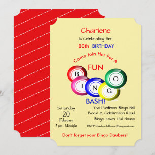 Bingo Bash Thema Leuk Kleurrijk Feest Uitnodigen Kaart