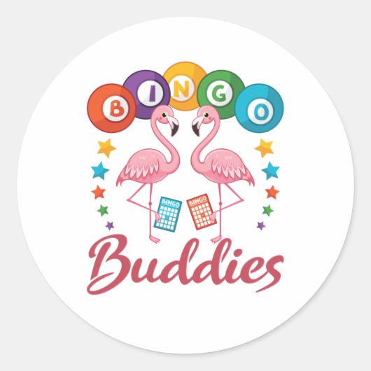 Bingo Buddies Player Flamingo Ronde Sticker (Voorkant)