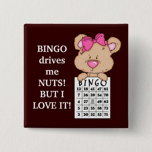 Bingo drijft me knoop vierkante button 5,1 cm (Voorkant)