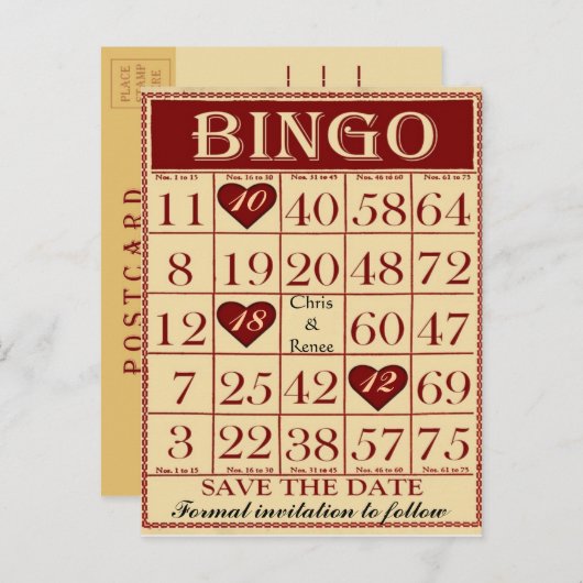 Bingo Enregistrer la date carte postale (Devant / Derrière)