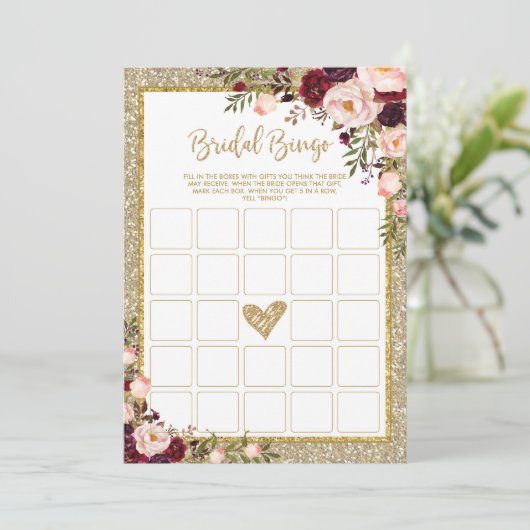 Bingo Gold Glitter Marsala Shower Game Kaart (Staand voorkant)