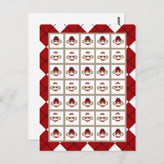 Bingo Kaart Markers Red Sock Monkey Argyle (Voorkant / Achterkant)