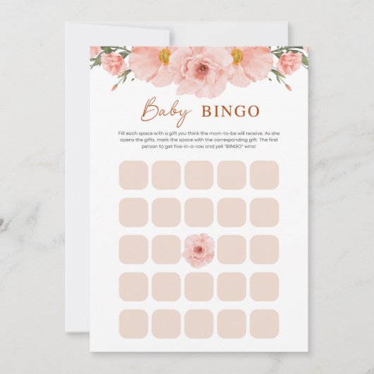 BINGO-kaart voor Perzik Bloem Baby Shower Kaart (Voorkant)