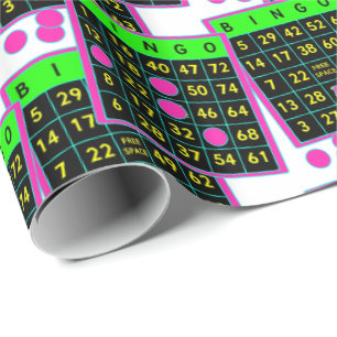 Bingo-kaarten en markers Neon-kleuren op zwart Cadeaupapier