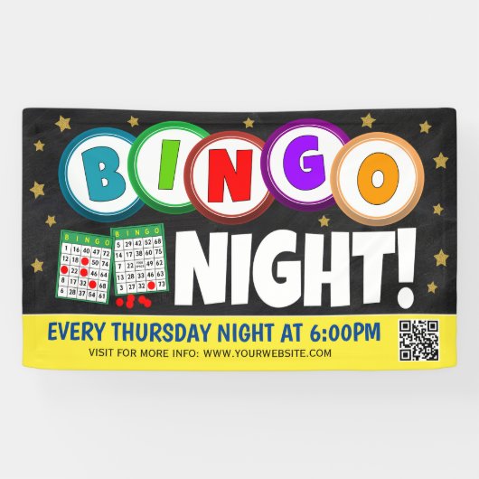 Bingo Nachtbanner met qr-code Spandoek (Horizontaal)