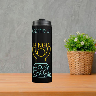 Bingo Night Neon Line Art gepersonaliseerd Thermosbeker