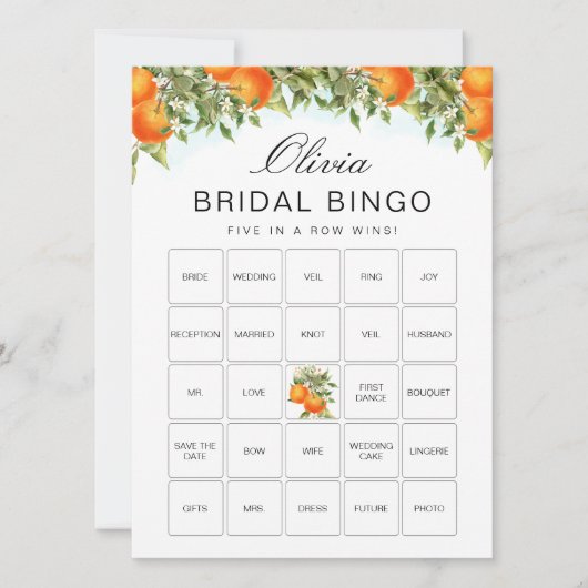 Bingo Orange Citrus Fête des mariées Carte de jeu (Devant)