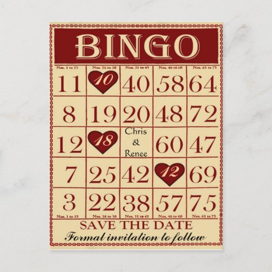 Bingo Save the Date Briefkaart (Voorkant)