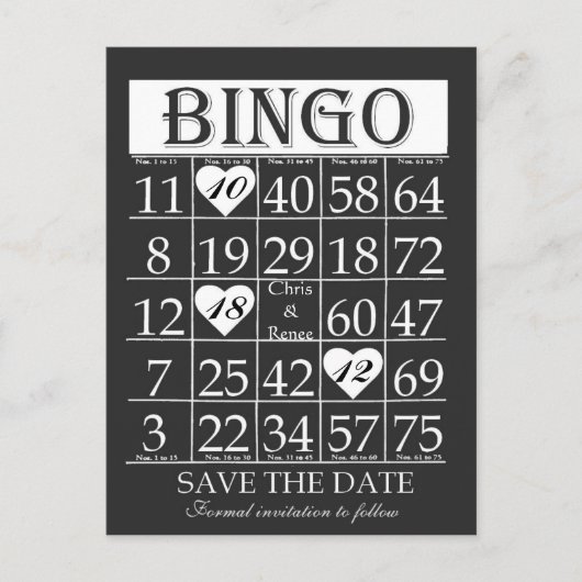 Bingo Save the Date Zwart-wit Briefkaart (Voorkant)