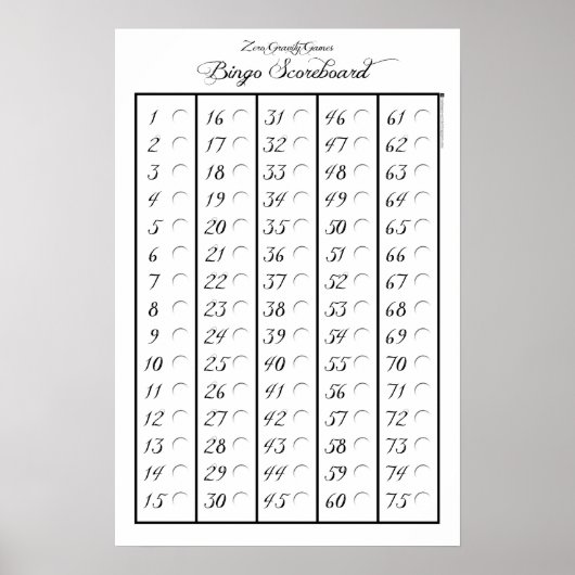 Bingo Scoreboard 75 - Zero Grativity Games (1,2 in Poster (Voorkant)