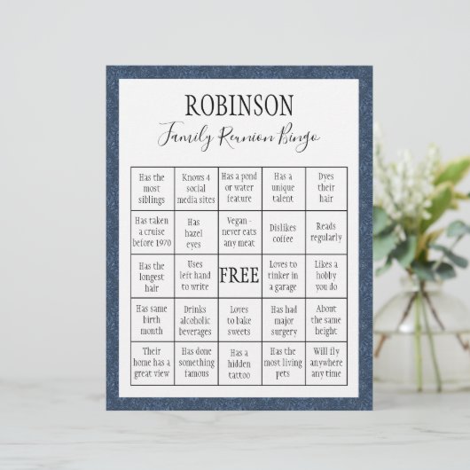 Bingo spel voor familiebijeenkomst #3 (Staand voorkant)