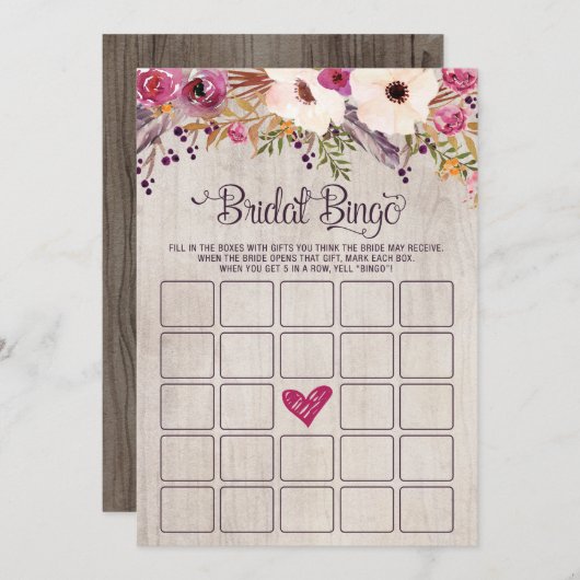 Bingo Vrijgezellenfeest Game Rustic Boho Flower Fl Kaart (Voorkant / Achterkant)