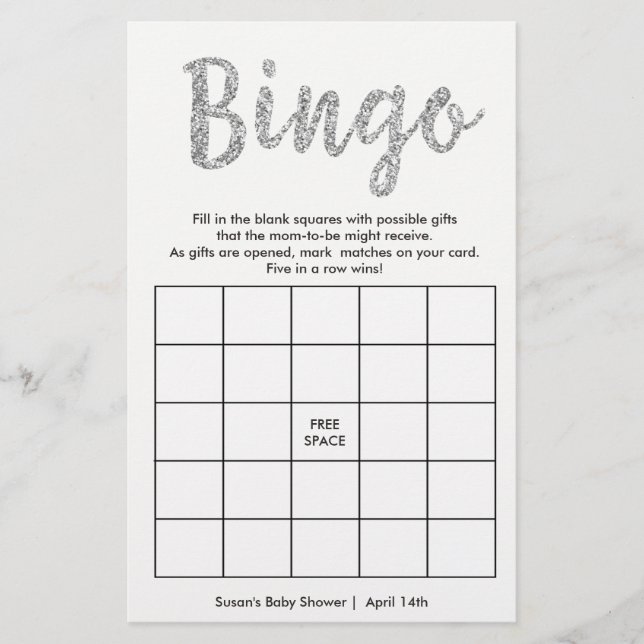 Bingo-Wat zit er in je tas, 2-zijdige zilveren kaa (Voorkant)