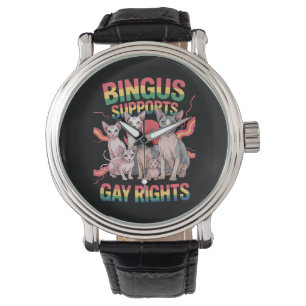 Bingus ondersteunt homorechten Sphynx Cat LGBTQ Pr Horloge