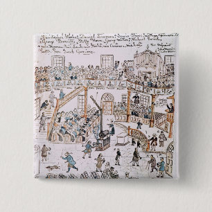 Binnen de Oude Lutheran Kerk, York County, 1800 Vierkante Button 5,1 Cm