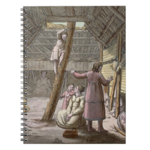 Binnen in een huis in Alaska (kleurengraving) Notitieboek