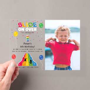 Binnenglijbaan Park Kids Speeltuin Verjaardag Foto Acryl Uitnodigingen