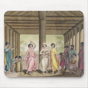 Binnenkant van een Tahitiaans huis met dansende me Muismat