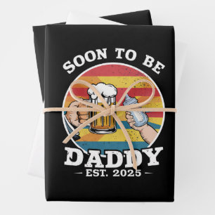 Binnenkort Daddy 2025 Eerste keer Daddy 2025 Retro Inpakpapier Vel