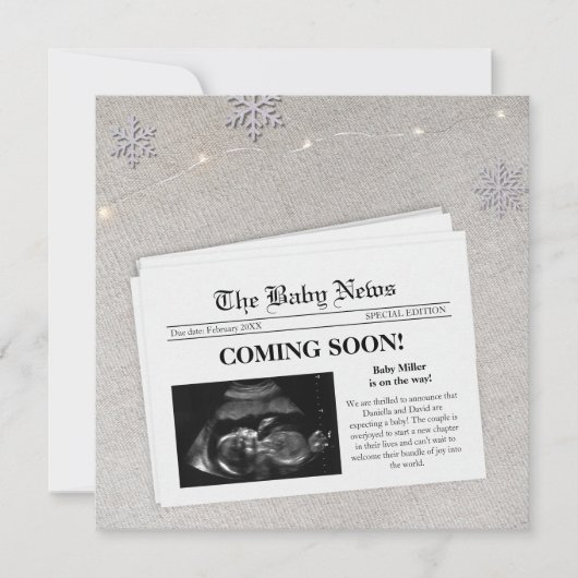 Binnenkort krantenfoto Winterzwangerschap Aankondiging (Voorkant)