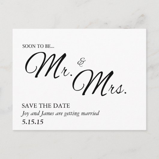 Binnenkort te zijn Mr & Mrs Save the Date Briefkaa Aankondigingskaart (Voorkant)