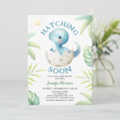 Binnenkort uitkomen! Schattige Dinosaur Boy Baby s Kaart (Staand voorkant)