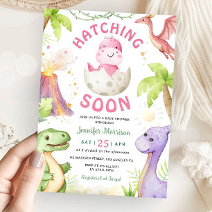 Binnenkort Uitkomend Meisje Dinosaur Baby Shower Kaart